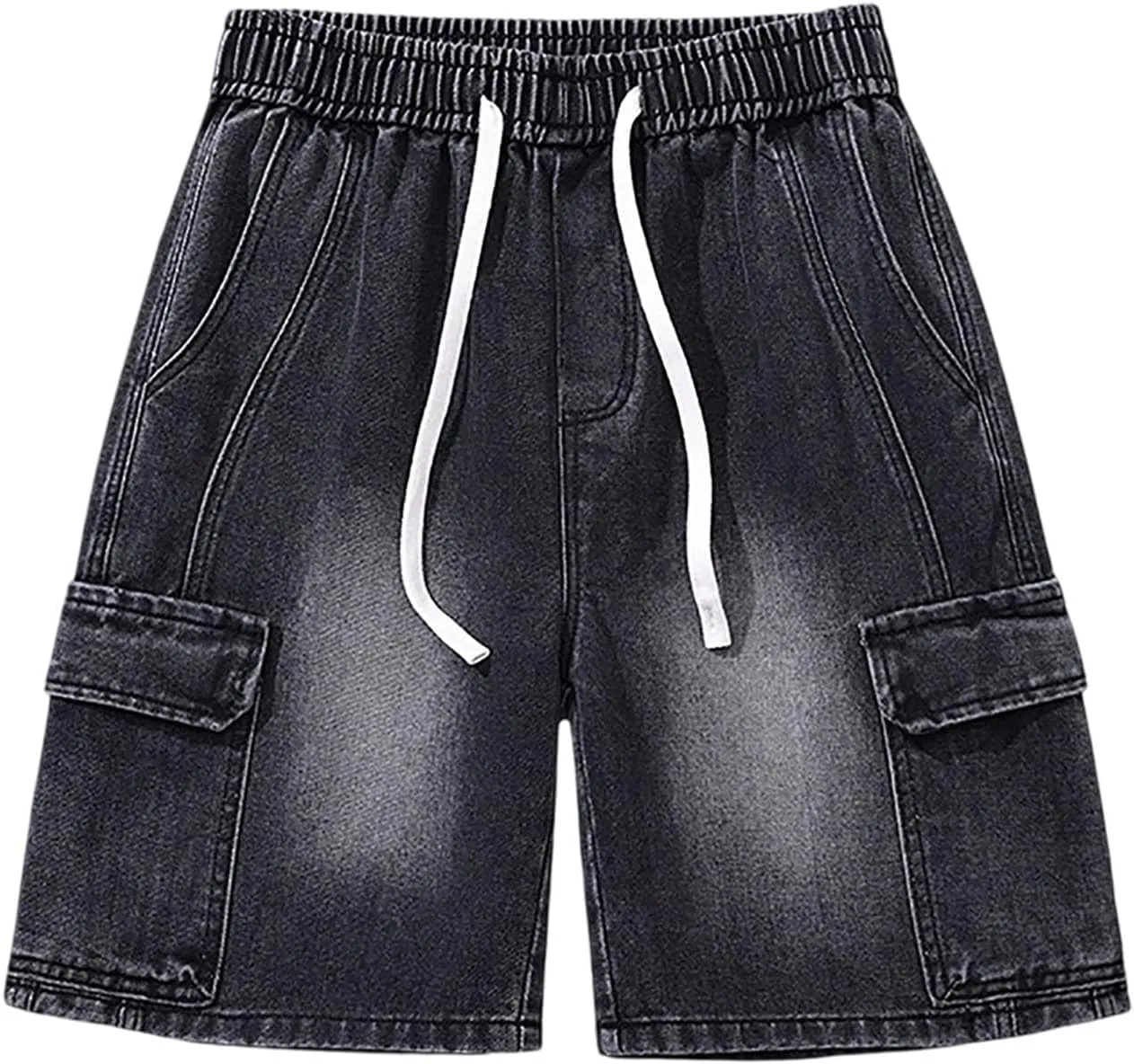 Men Wide Leg Hip Hop Mid Jean Shorts Work Denim Shorts with Pockets Casual 2025 Trendy Streetwear