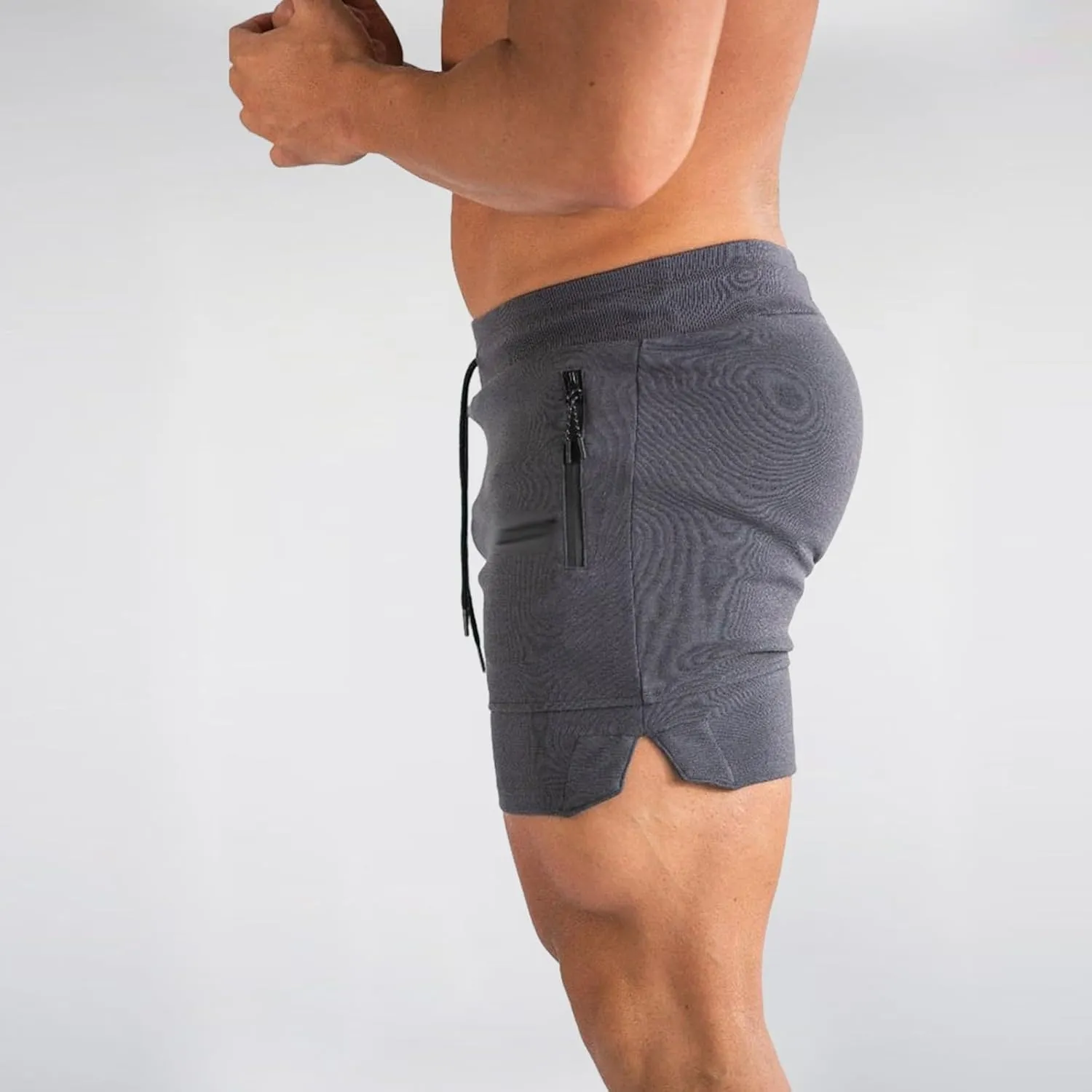 Men Workout Shorts Lightweigh Quick Dry Running Fitness SweatShorts Casual Drawstring Summer Shorts with Zip Pockets