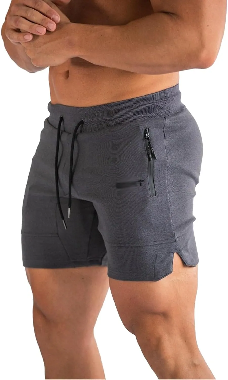 Men Workout Shorts Lightweigh Quick Dry Running Fitness SweatShorts Casual Drawstring Summer Shorts with Zip Pockets