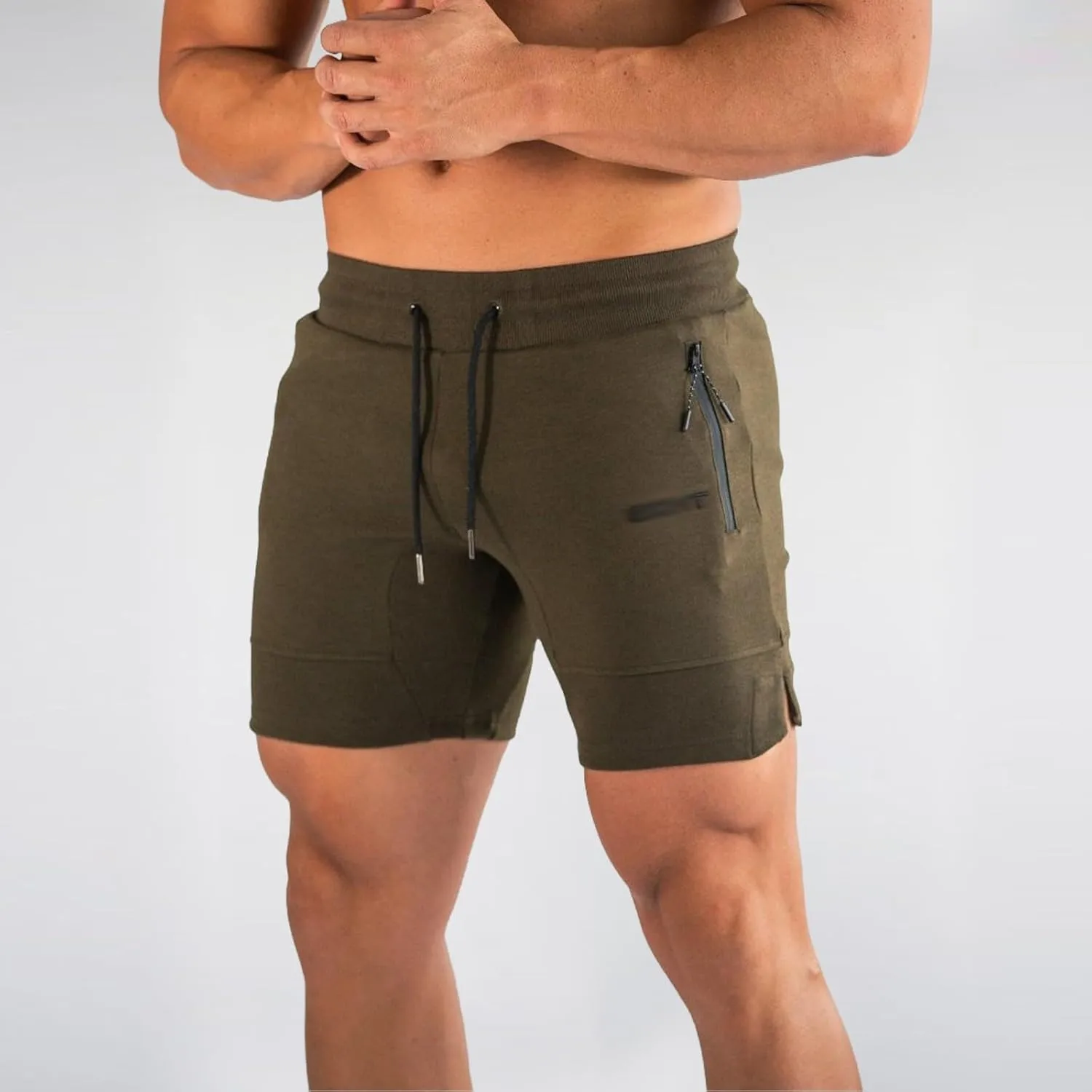 Men Workout Shorts Lightweigh Quick Dry Running Fitness SweatShorts Casual Drawstring Summer Shorts with Zip Pockets