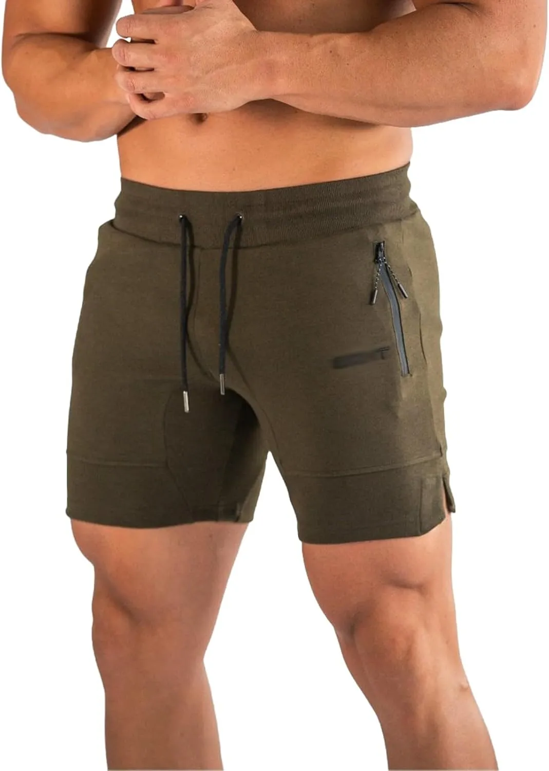Men Workout Shorts Lightweigh Quick Dry Running Fitness SweatShorts Casual Drawstring Summer Shorts with Zip Pockets