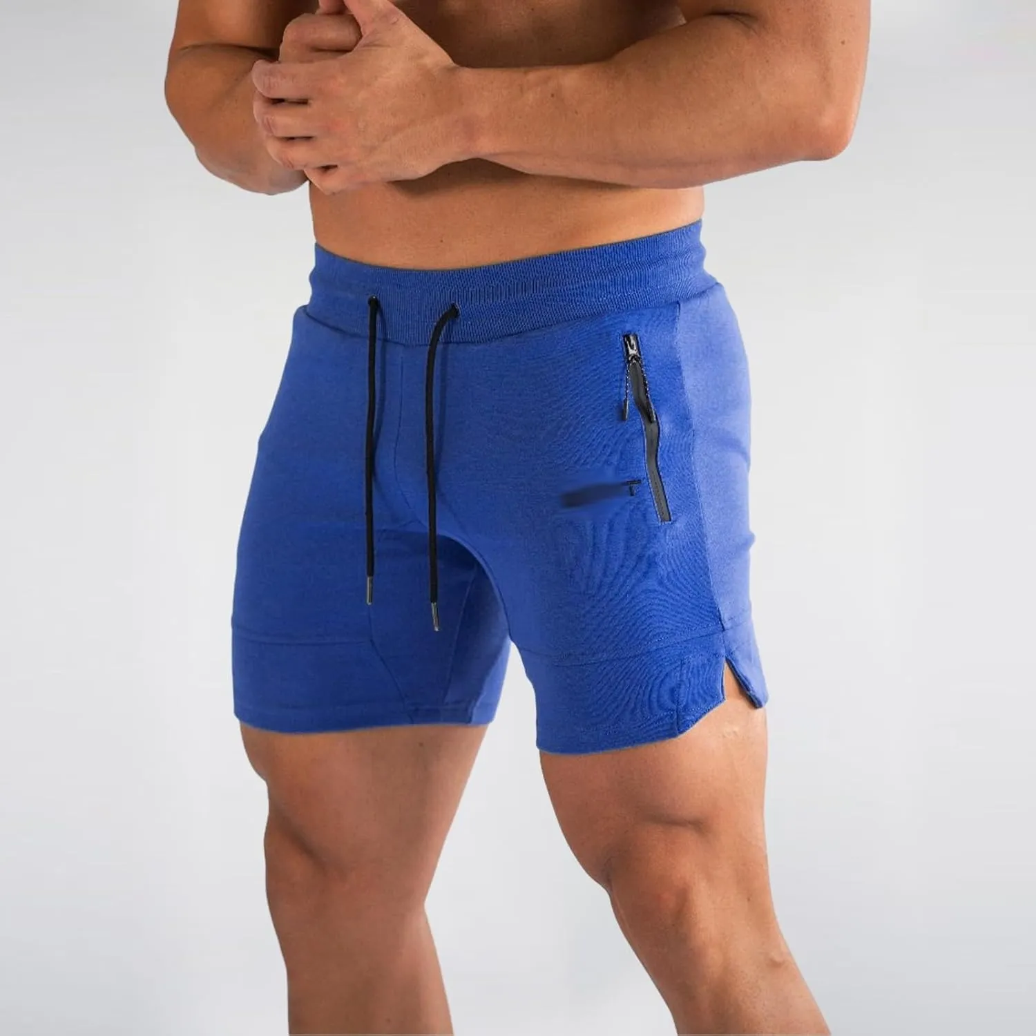 Men Workout Shorts Lightweigh Quick Dry Running Fitness SweatShorts Casual Drawstring Summer Shorts with Zip Pockets