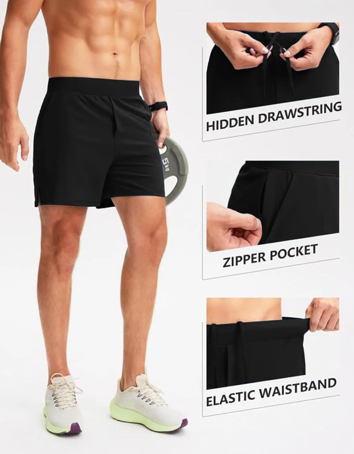 Mens Athletic Running Shorts Classic Stretch Waist Drawstring Quick Dry Work Short Pants Outdoor Gym Workout Shorts