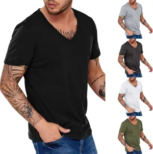 Mens Basic Shirts Quick Dry Workout Running Athletic Tees Short Sleeve V-Neck Casual T-Shirts Breathable Summer Tops
