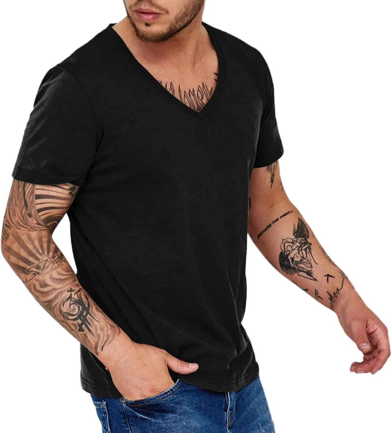 Mens Basic Shirts Quick Dry Workout Running Athletic Tees Short Sleeve V-Neck Casual T-Shirts Breathable Summer Tops