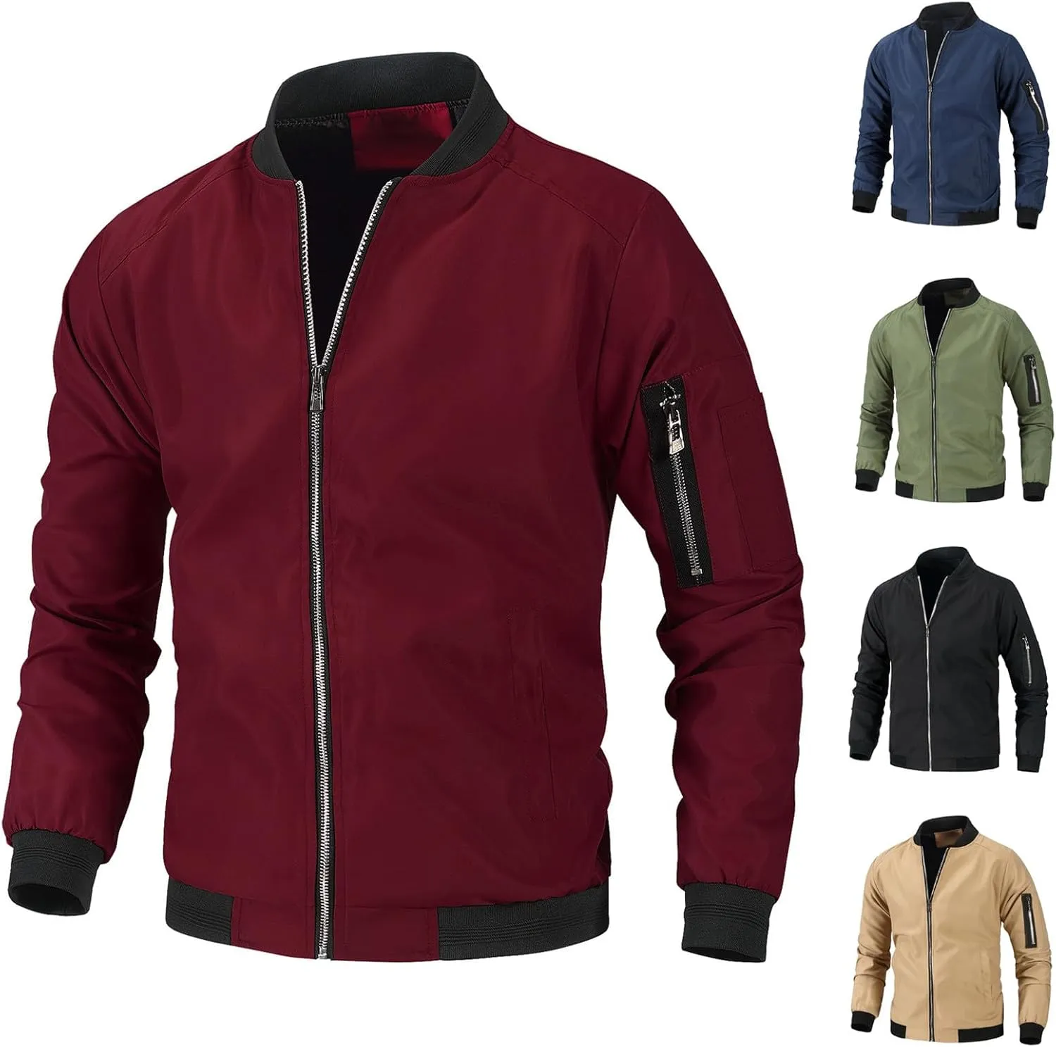 Mens Bomber Jacket Lightweight Casual Stylish Spring Fall Windbreaker Zip Up Coat Motorcycle Outdoor Varsity Jackets
