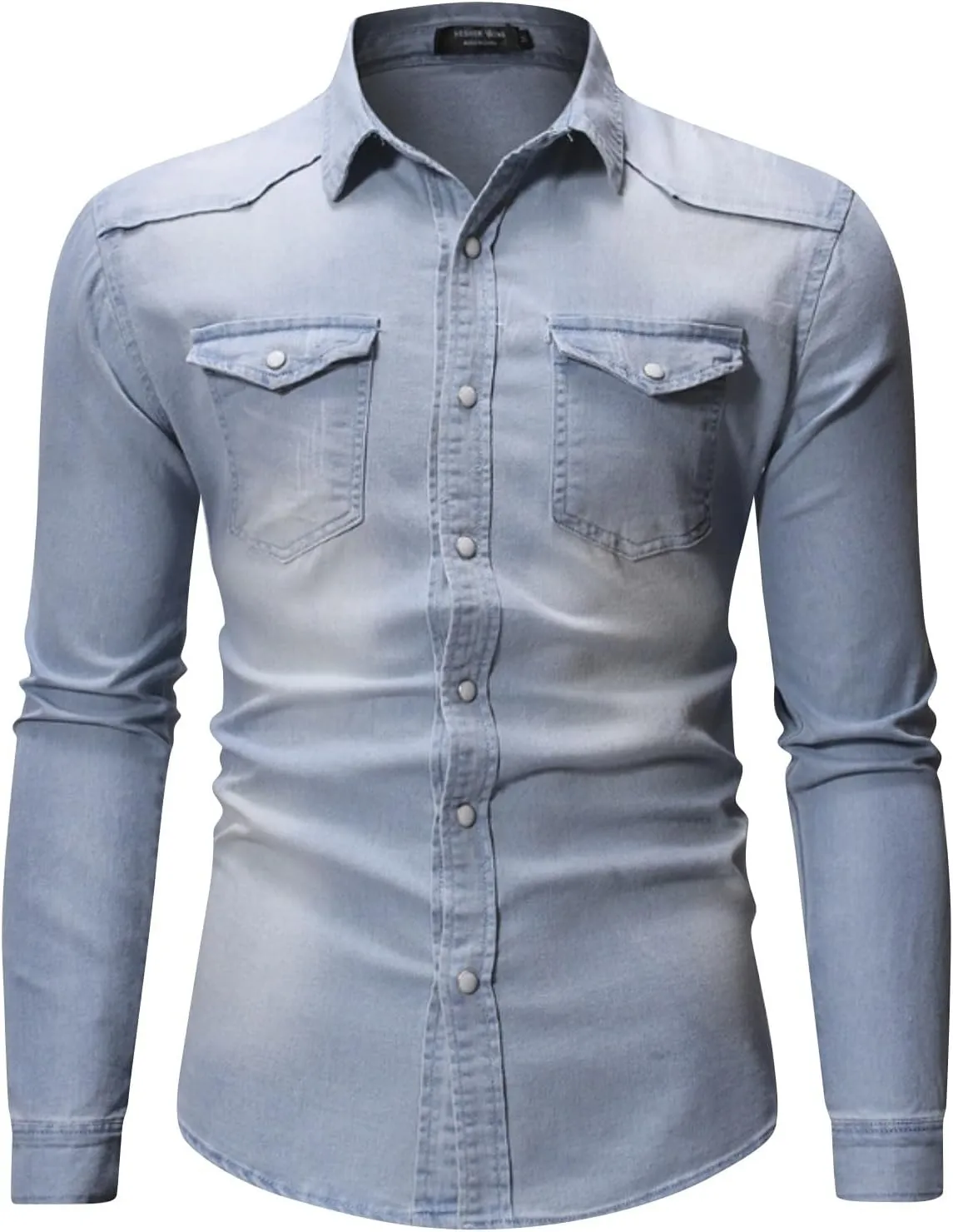Mens Button Down Denim Shirt Fashion Slim Fit Jean Shirts Lapel Washed Shirt Long Sleeve Button Down Jackets