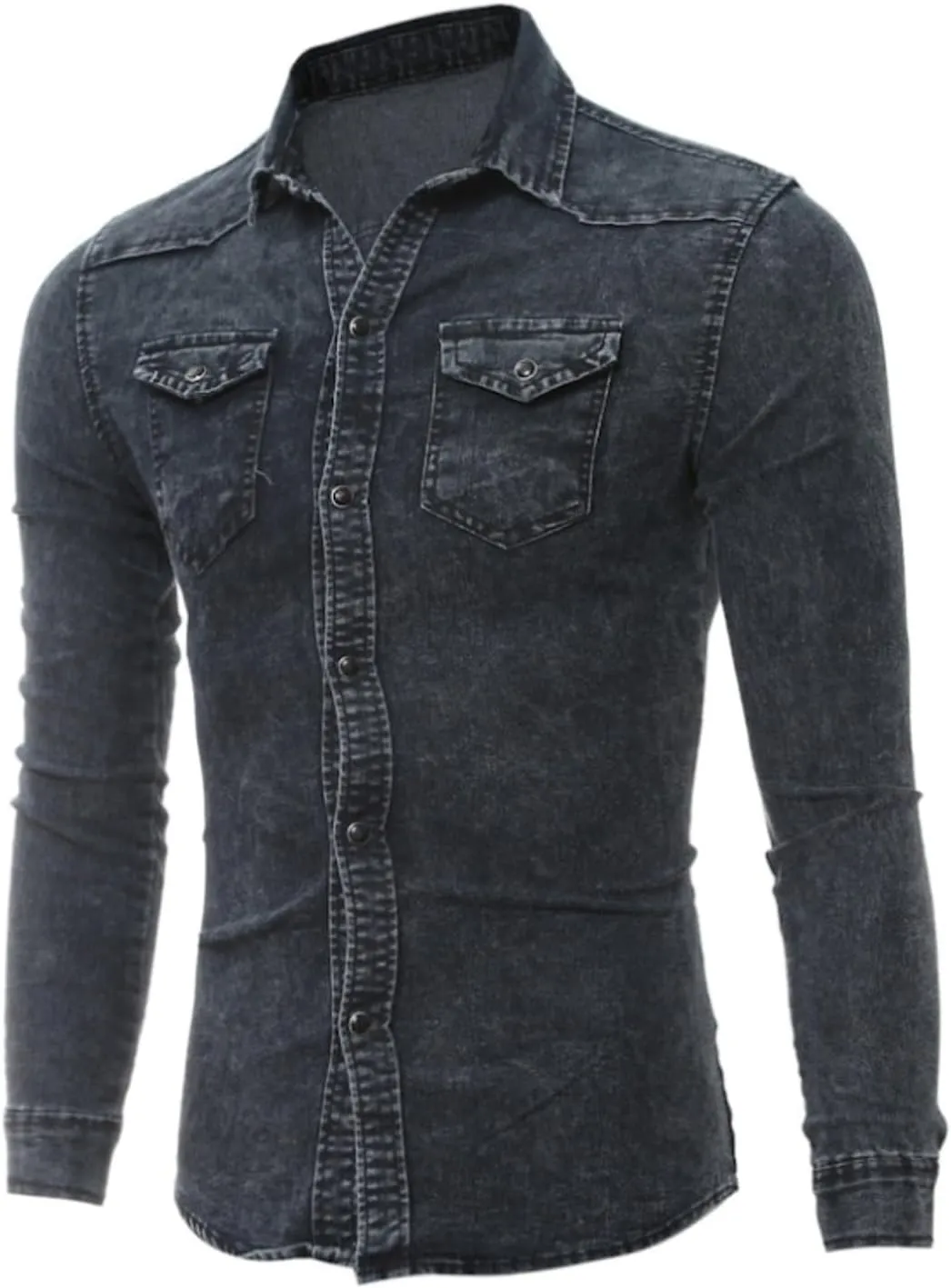 Mens Button Down Denim Shirt Fashion Slim Fit Jean Shirts Lapel Washed Shirt Long Sleeve Button Down Jackets