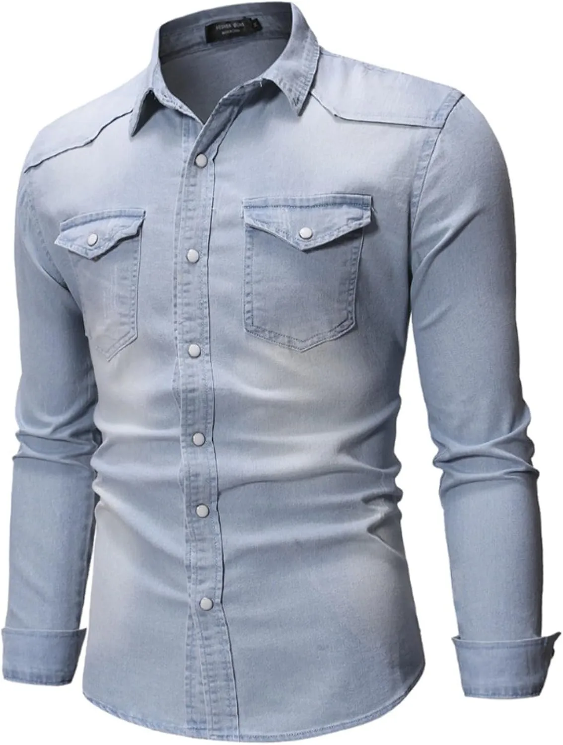 Mens Button Down Denim Shirt Fashion Slim Fit Jean Shirts Lapel Washed Shirt Long Sleeve Button Down Jackets