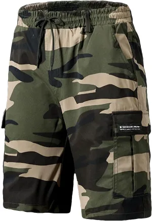 Mens Camo Cargo Shorts Summer Outdoor Sports Fishing Hiking Shorts Lightweight Elastic Waist Casual Short Pants