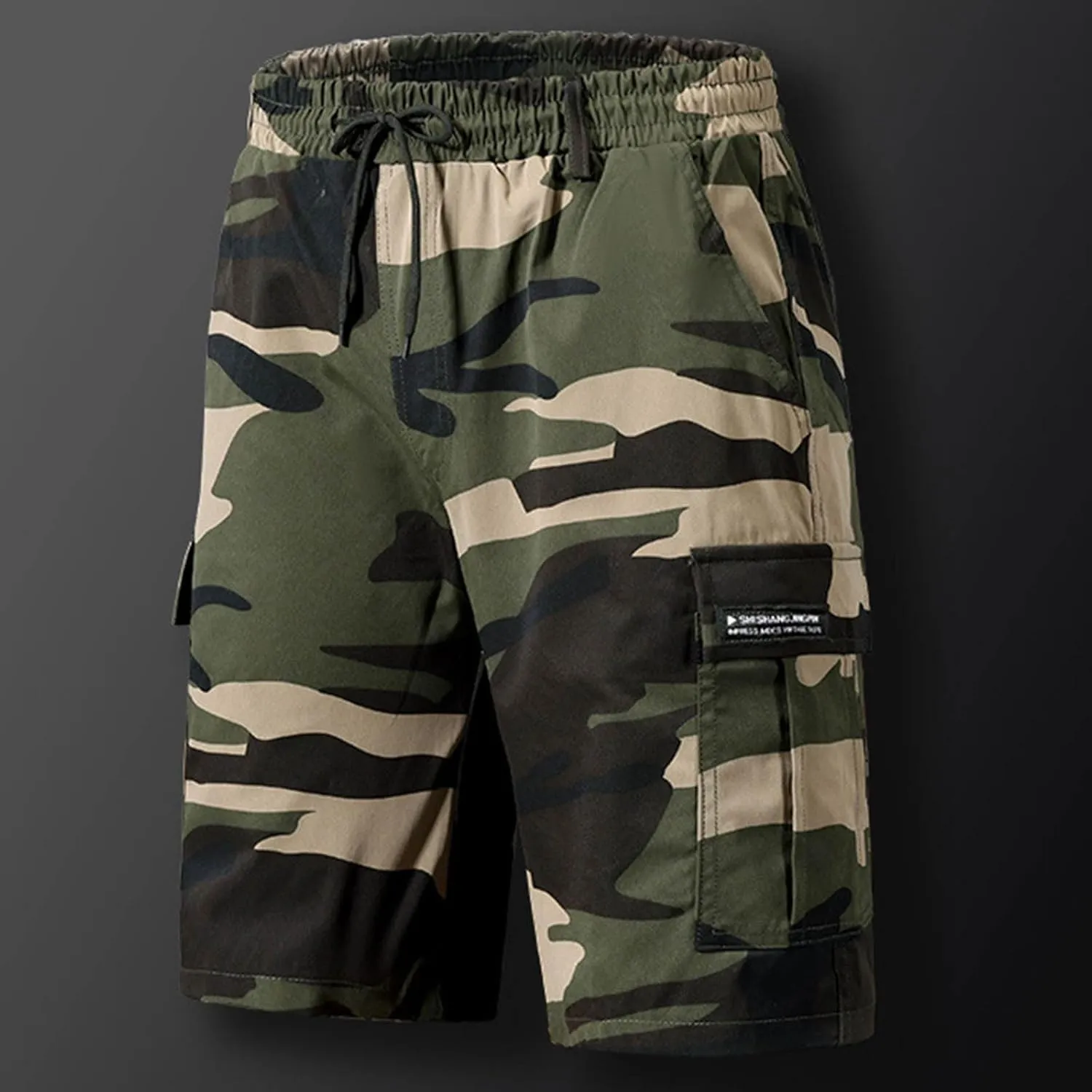 Mens Camo Cargo Shorts Summer Outdoor Sports Fishing Hiking Shorts Lightweight Elastic Waist Casual Short Pants