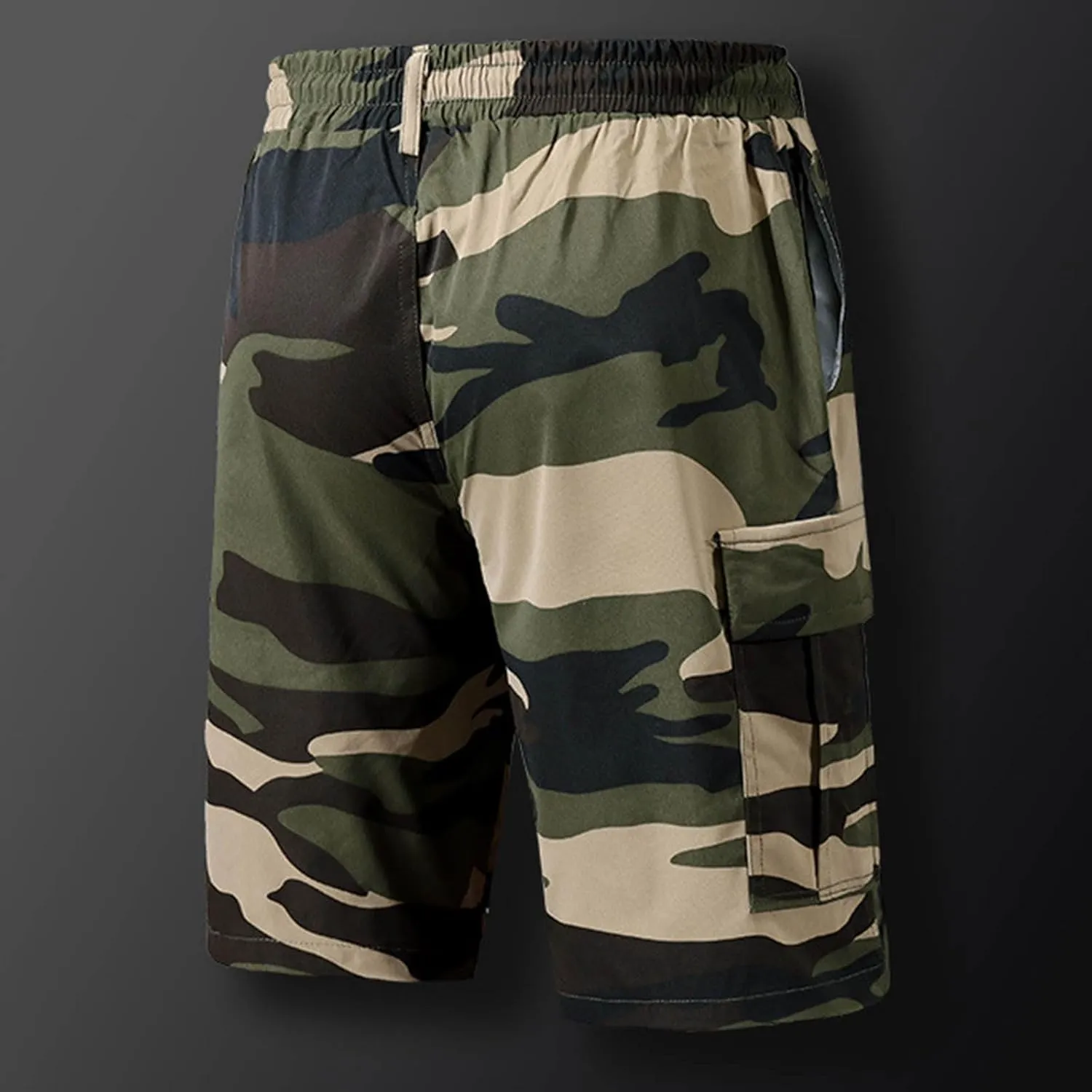 Mens Camo Cargo Shorts Summer Outdoor Sports Fishing Hiking Shorts Lightweight Elastic Waist Casual Short Pants