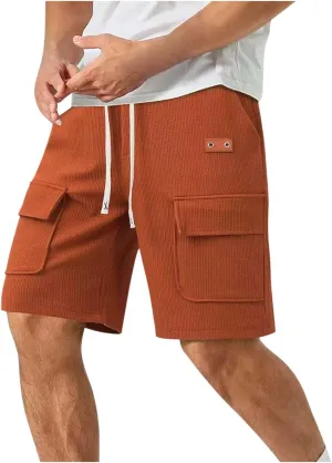 Mens Cargo Corduroy Shorts Casual Drawstring Elastic Waistband Spring Summer Shorts Running Breathable Clothes