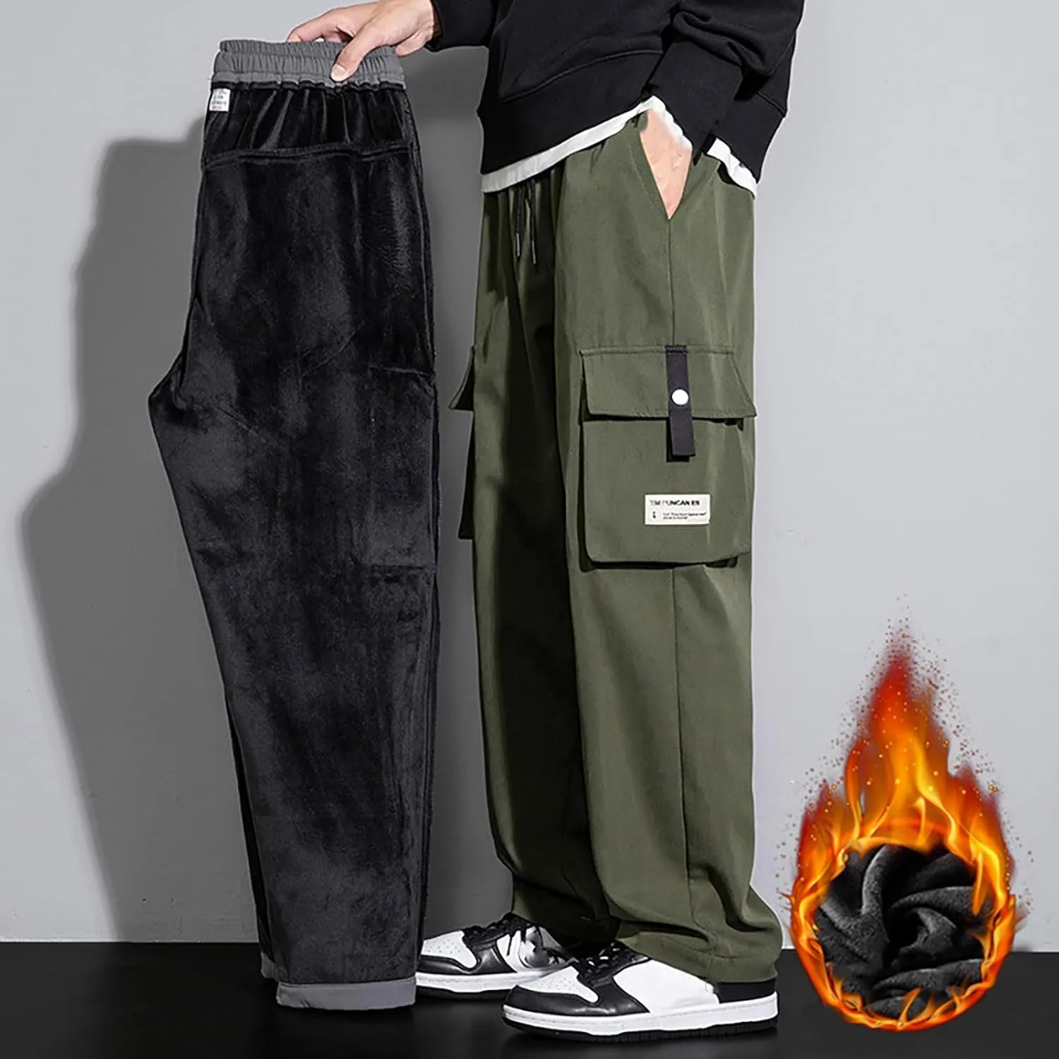 Mens Cargo Pants Workwear Pants for Men Flannel Lined Cargo Pants Men's High Stretch Multi-Pocket Cargo Pants Mens