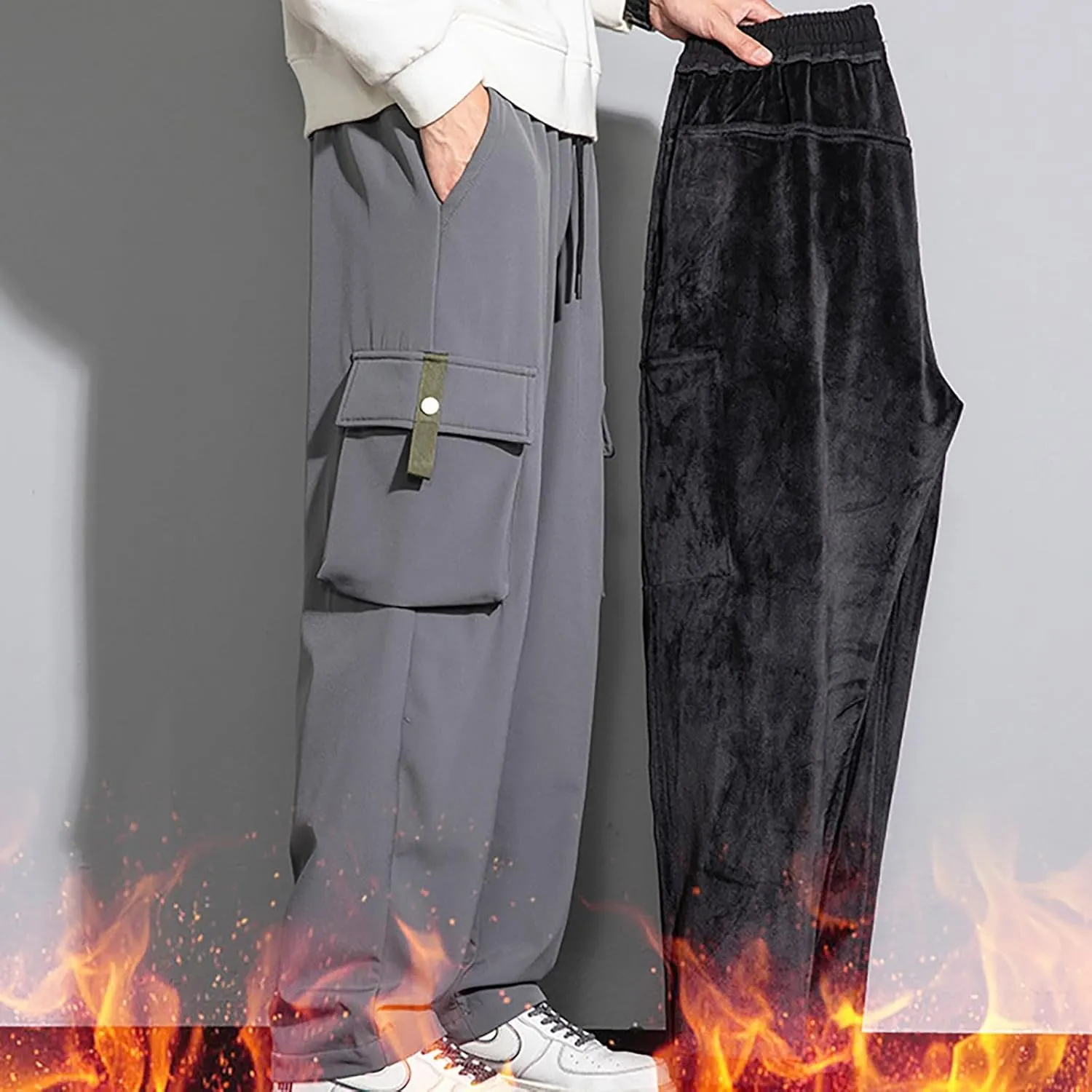 Mens Cargo Pants Workwear Pants for Men Flannel Lined Cargo Pants Men's High Stretch Multi-Pocket Cargo Pants Mens