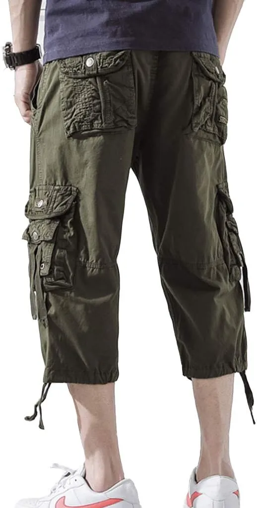 Men's Cargo Shorts 3/4 Loose fit, Cotton Cargo Shorts Below The Knee