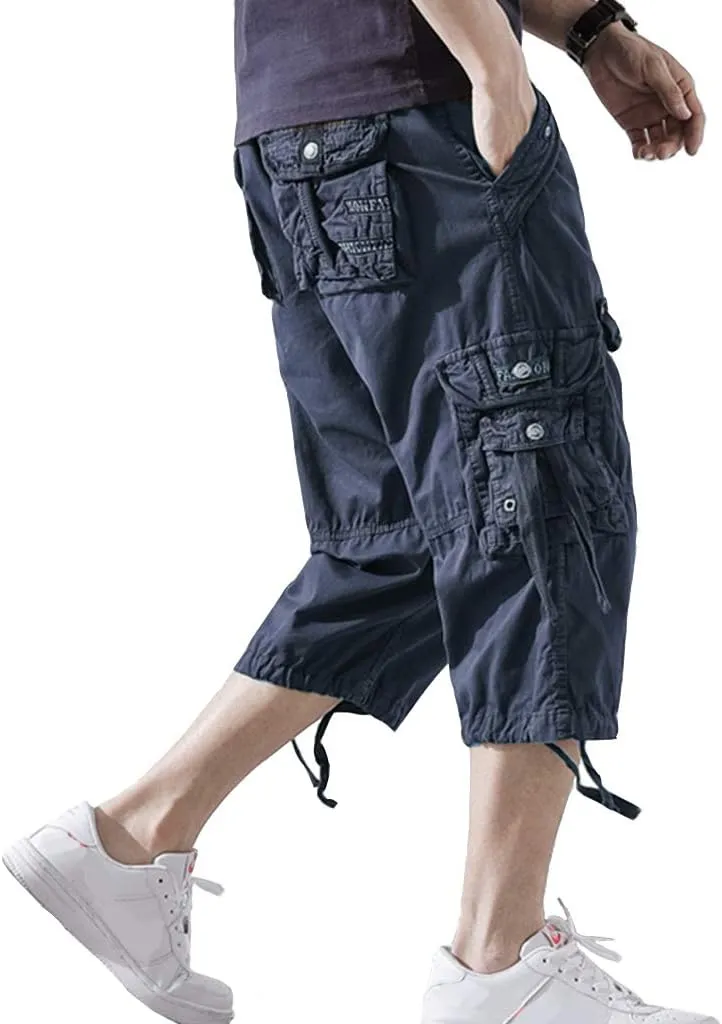 Men's Cargo Shorts 3/4 Loose fit, Cotton Cargo Shorts Below The Knee