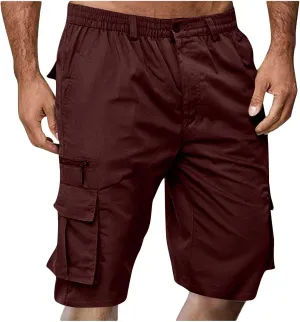 Mens Cargo Shorts Drawstring Elastic Waist Cargo Shorts Casual Loose Fit Lightweight Multi-Pockets Cargo Pants 2024