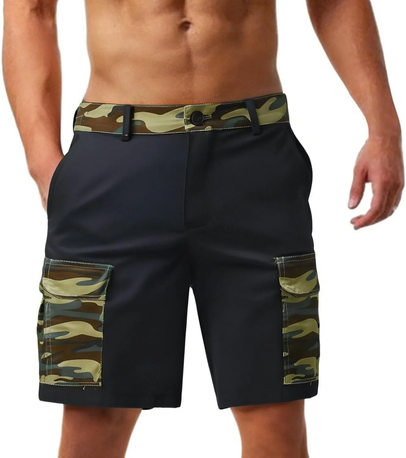 Men's Cargo Shorts Flat Front Button Lightweight Stretch Relaxed Fit Summer Pant 2025 Fishing Golf Shorts with Pocket
