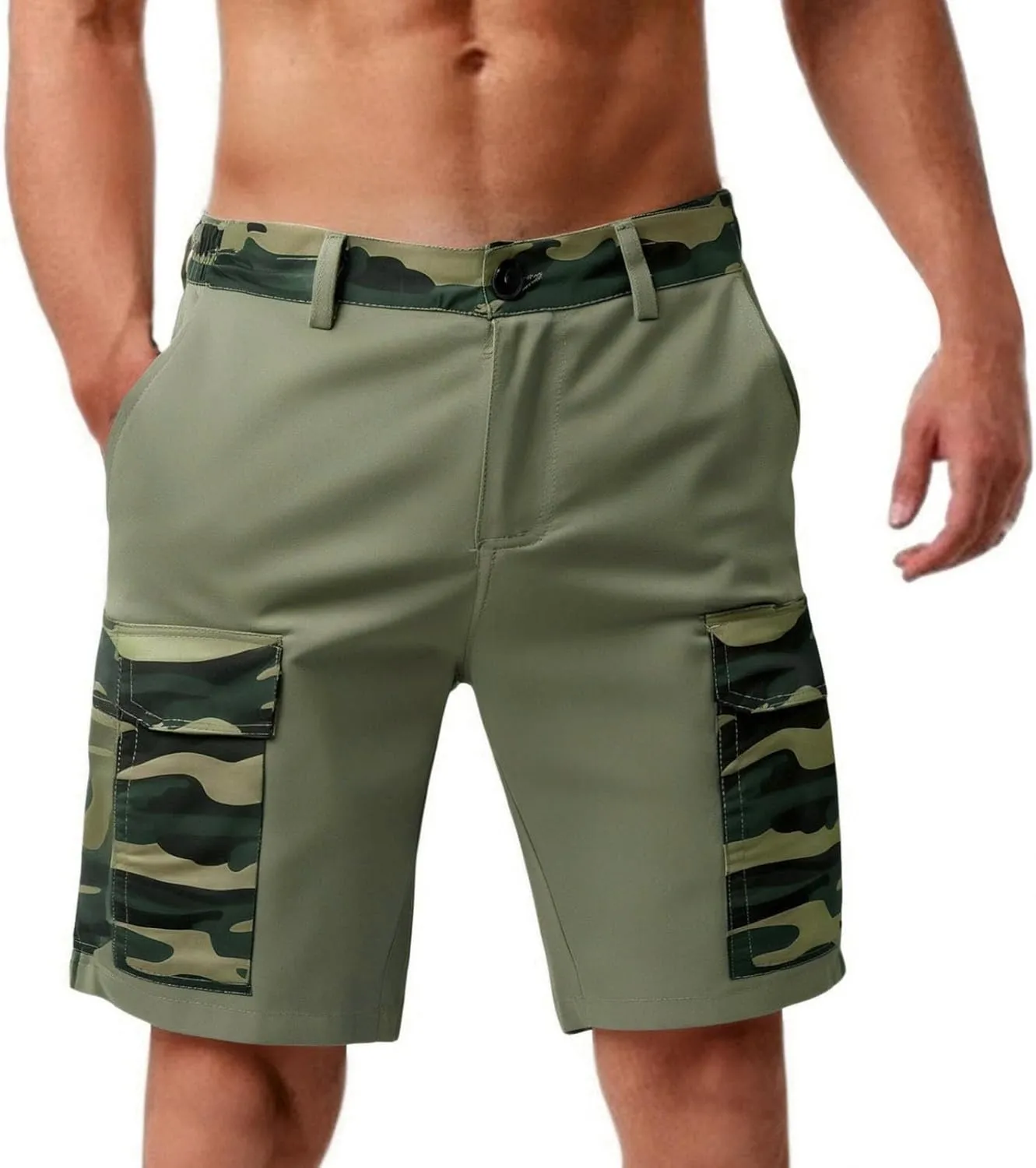 Men's Cargo Shorts Flat Front Button Lightweight Stretch Relaxed Fit Summer Pant 2025 Fishing Golf Shorts with Pocket