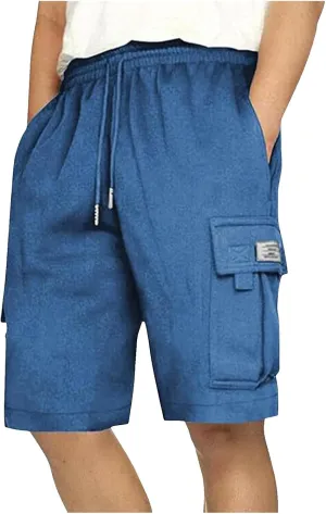 Mens Cargo Sweat Shorts Drawstring Elastic Waist Jogger Shorts Athletic Workout Gym Shorts Summer Trendy Casual Short