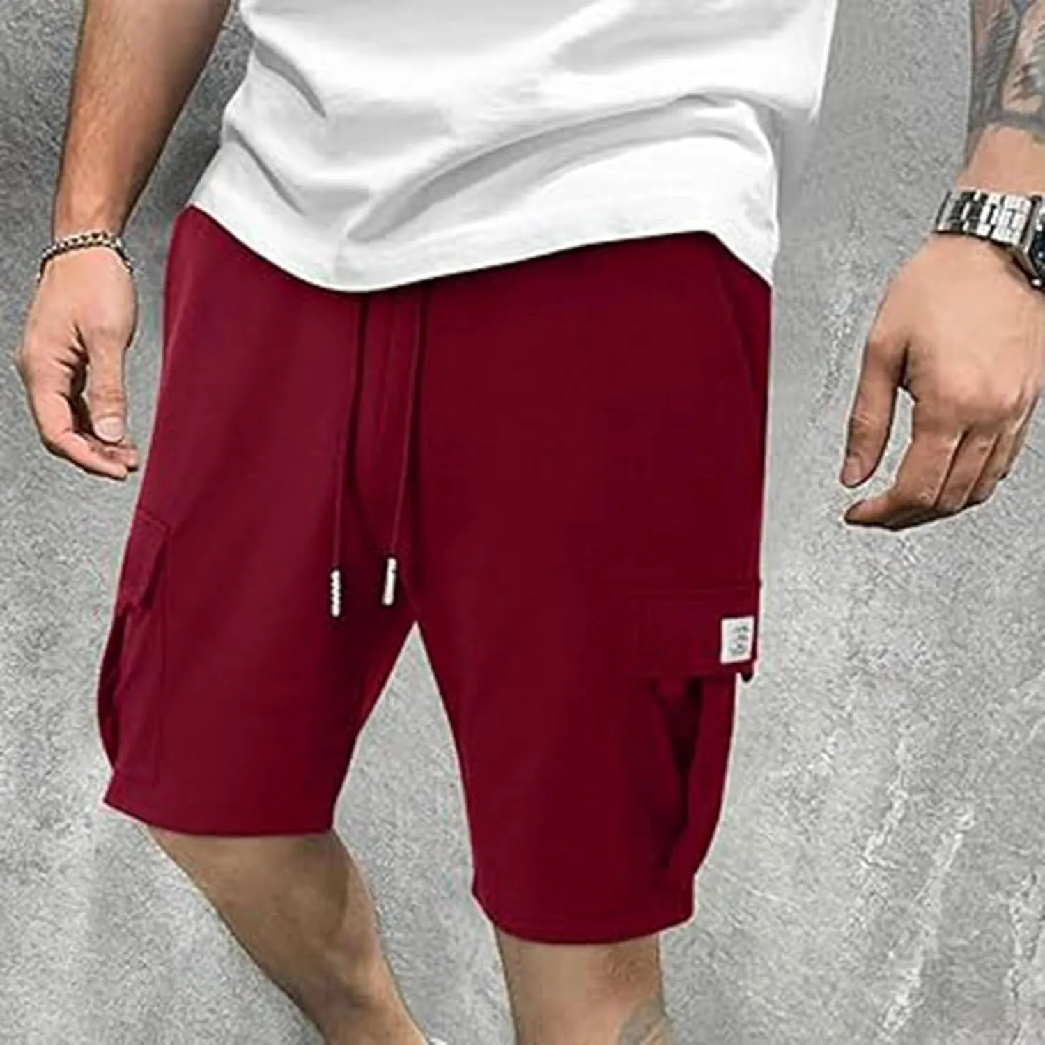 Mens Cargo Sweat Shorts Drawstring Elastic Waist Jogger Shorts Athletic Workout Gym Shorts Summer Trendy Casual Short
