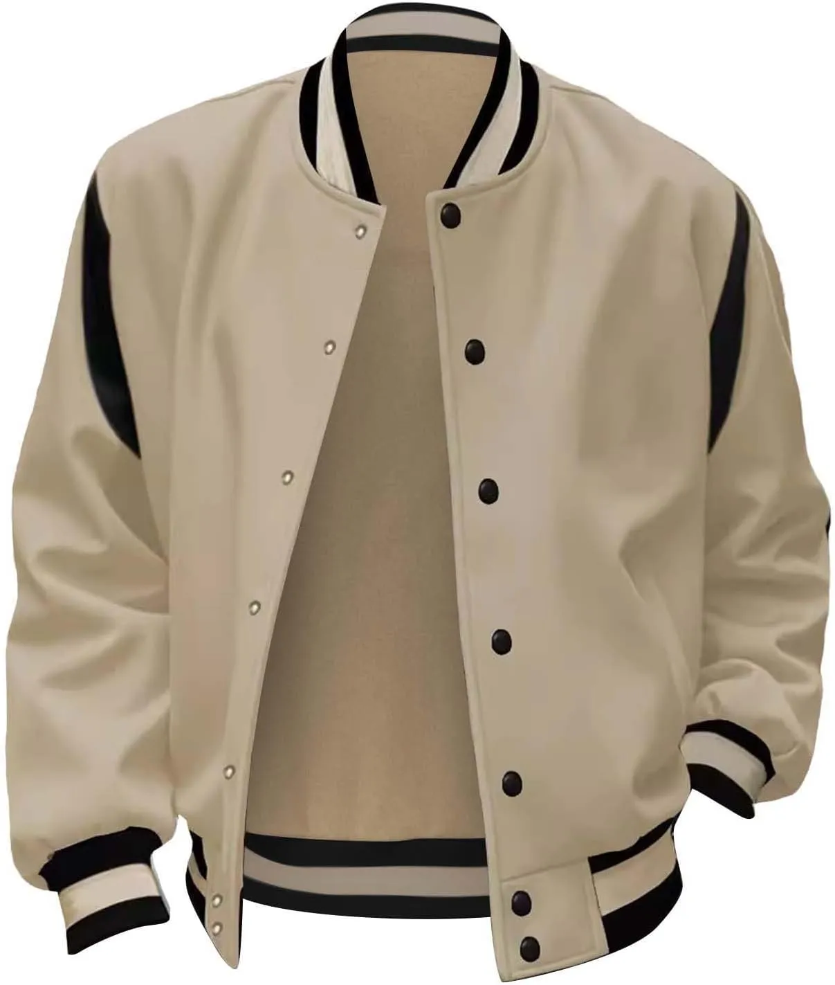 Men's Casual Bomber Jackets Loose Knitted Lightweight Varsity Jacket Fashion Button Down Coat with Pockets Sportswear