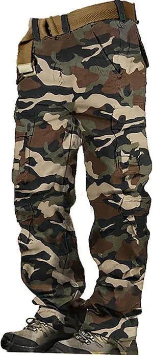 Men's Casual Cargo Pants Zipper Middle Waist Denim Long Pants Mens Loose Cargo Pants Men's Camo Cargo Pants