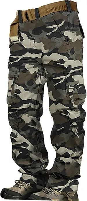 Men's Casual Cargo Pants Zipper Middle Waist Denim Long Pants Mens Loose Cargo Pants Men's Camo Cargo Pants