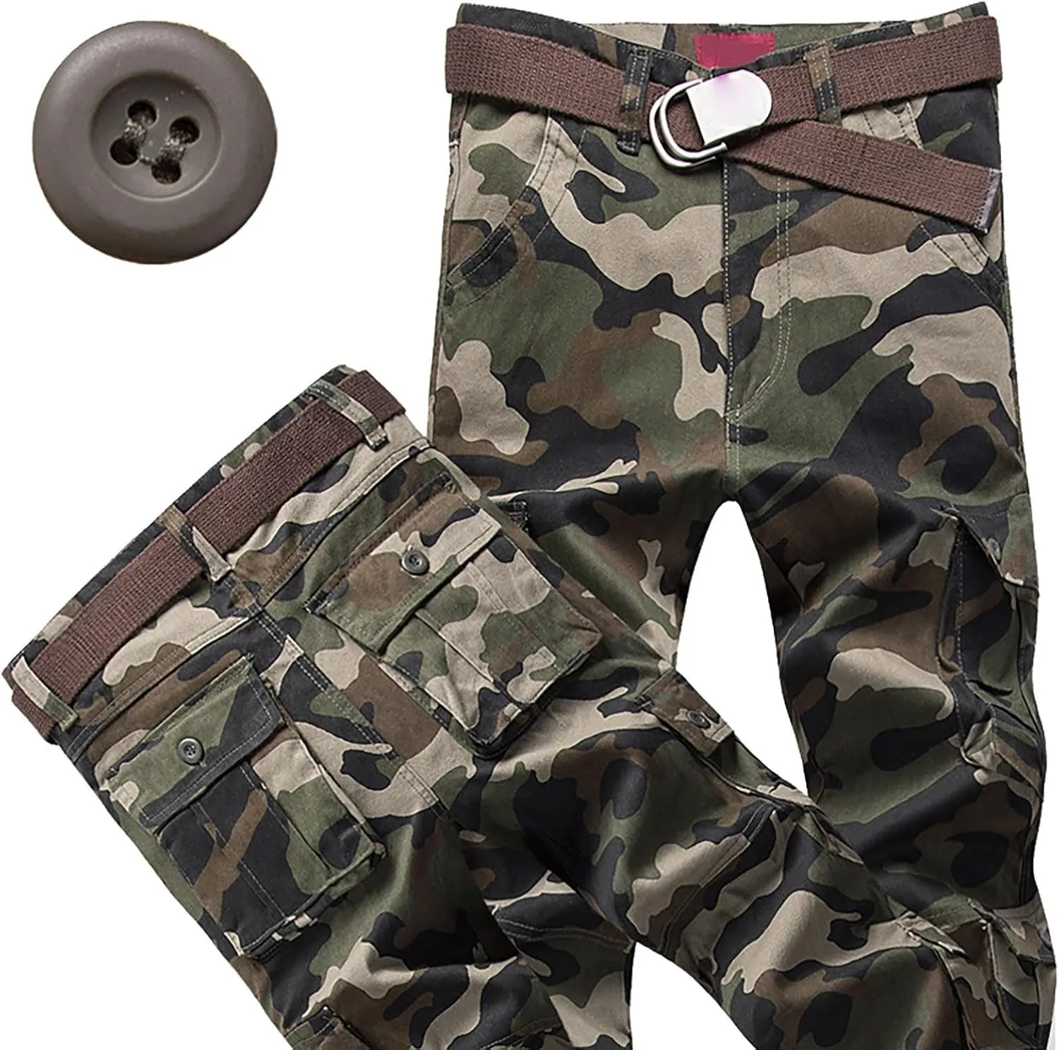 Men's Casual Cargo Pants Zipper Middle Waist Denim Long Pants Mens Loose Cargo Pants Men's Camo Cargo Pants
