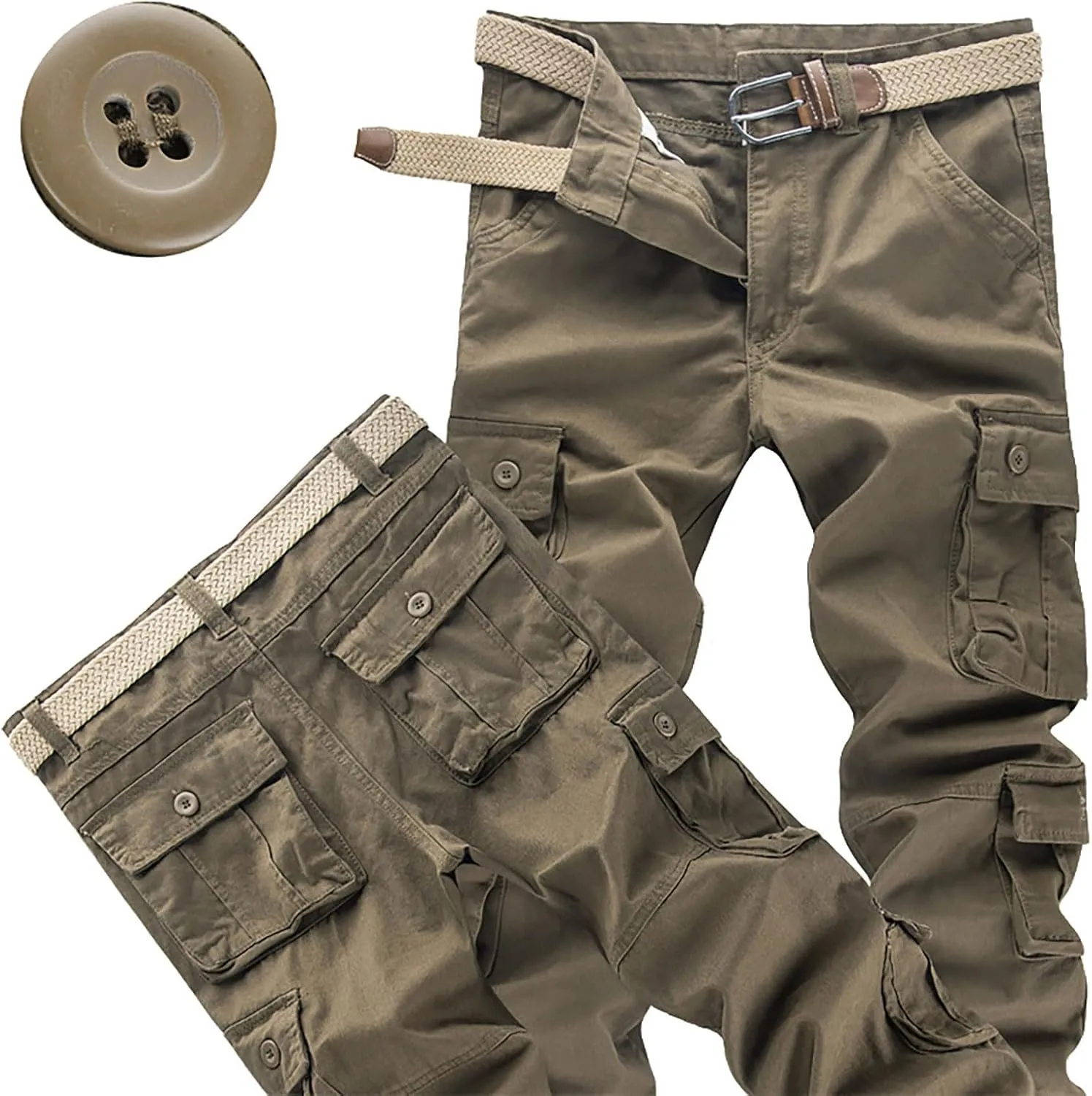 Men's Casual Cargo Pants Zipper Middle Waist Denim Long Pants Mens Loose Cargo Pants Men's Camo Cargo Pants