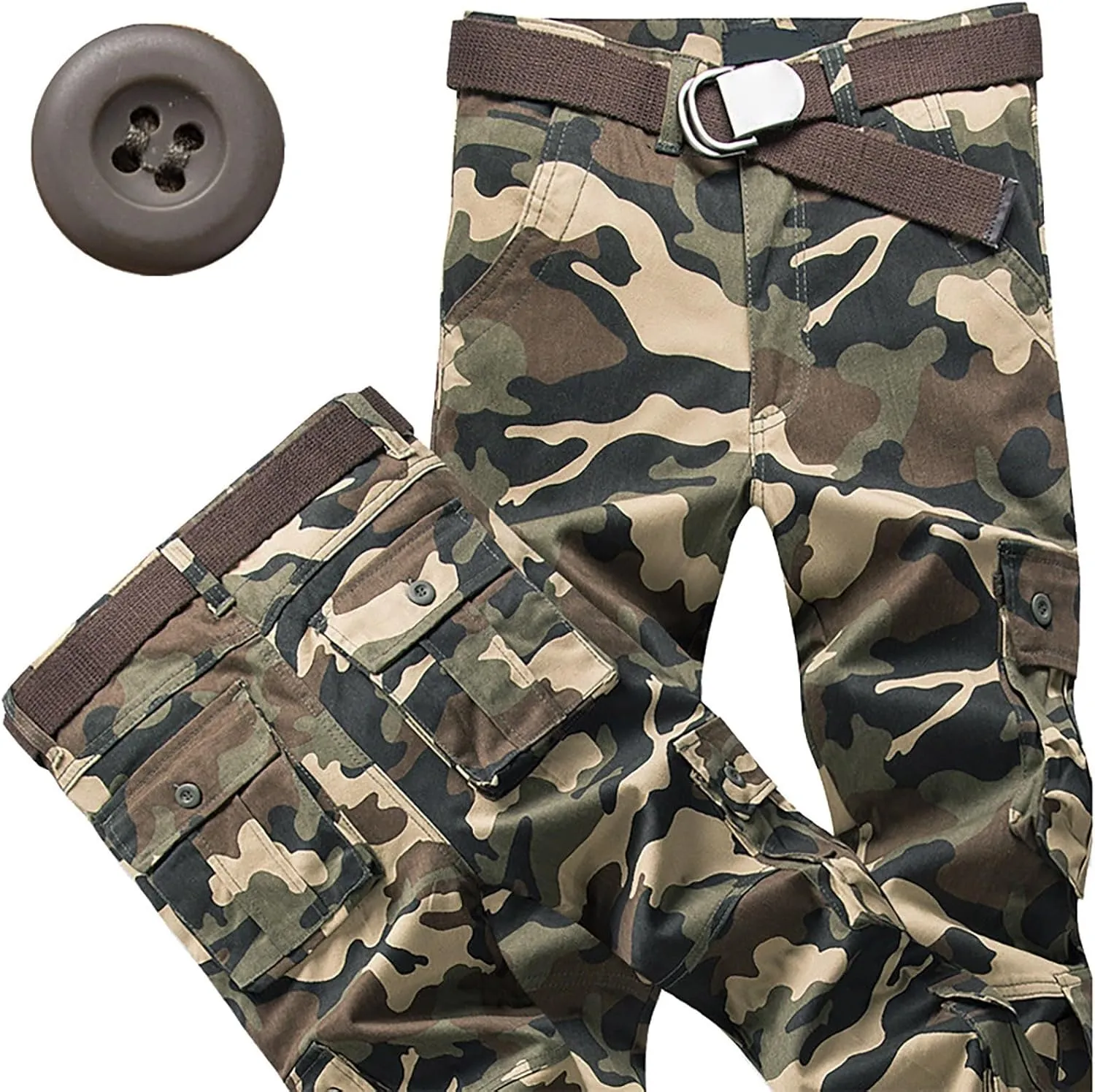 Men's Casual Cargo Pants Zipper Middle Waist Denim Long Pants Mens Loose Cargo Pants Men's Camo Cargo Pants