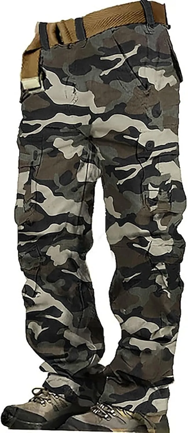 Men's Casual Cargo Pants Zipper Middle Waist Denim Long Pants Mens Loose Cargo Pants Men's Camo Cargo Pants