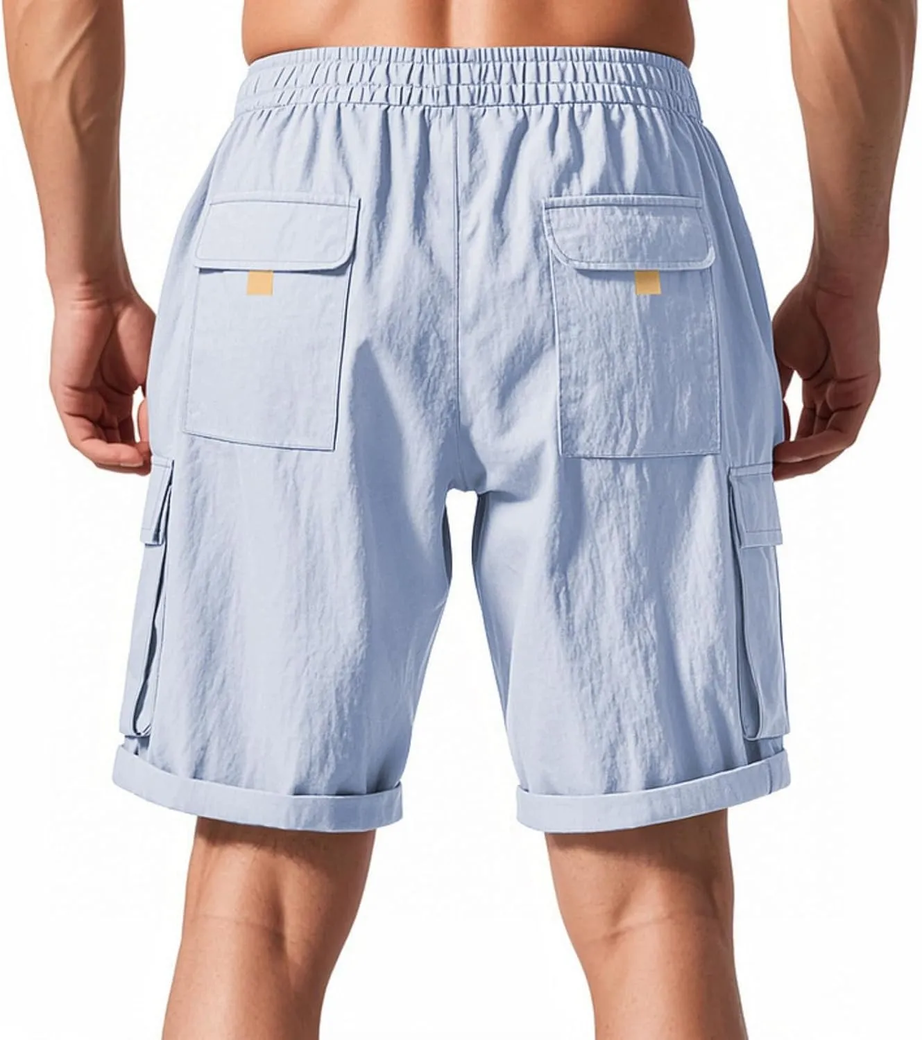 Mens Casual Cargo Shorts Elastic Waist Drawstring Tactical Shorts with Multiple Pockets for Outdoor Joggers Hiking