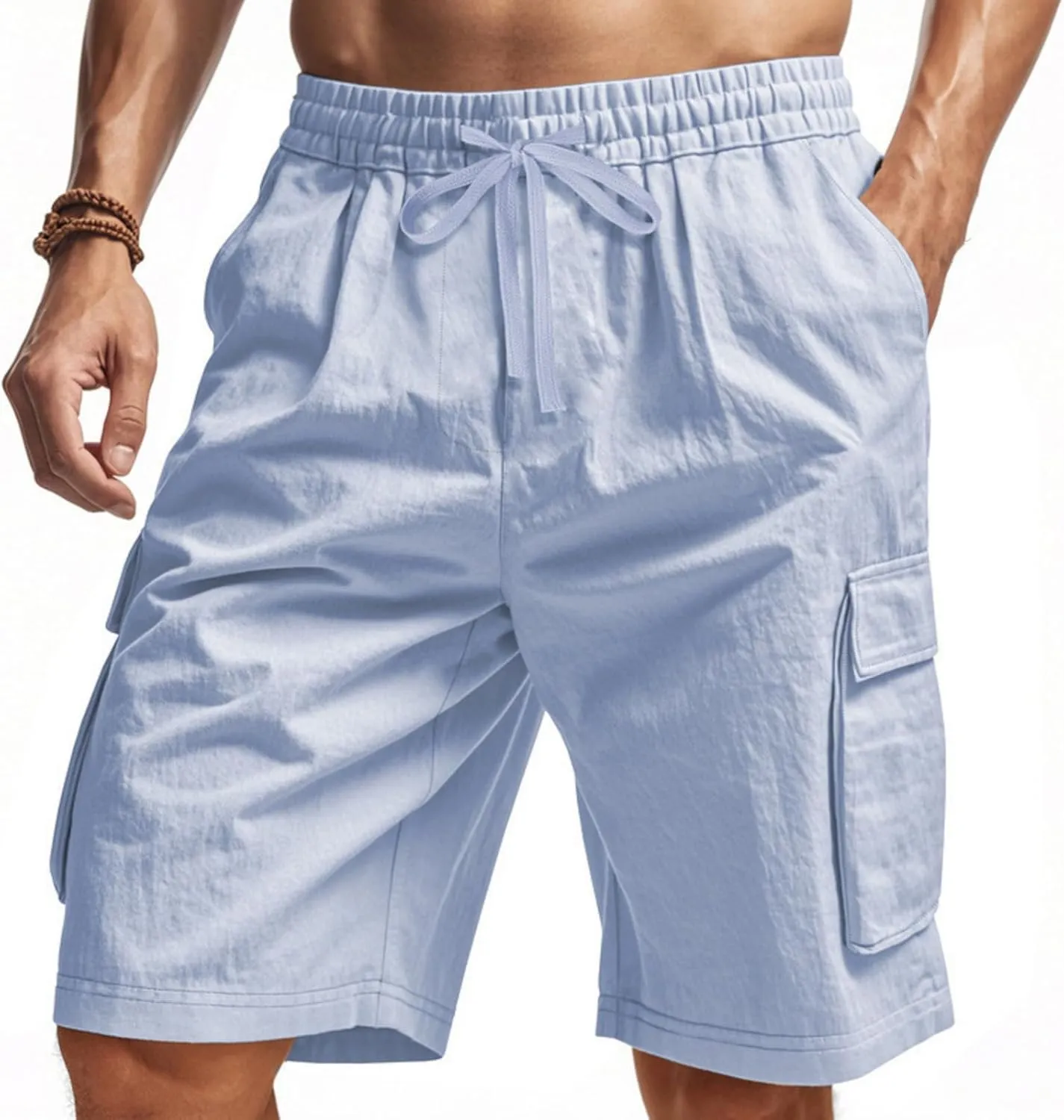Mens Casual Cargo Shorts Elastic Waist Drawstring Tactical Shorts with Multiple Pockets for Outdoor Joggers Hiking