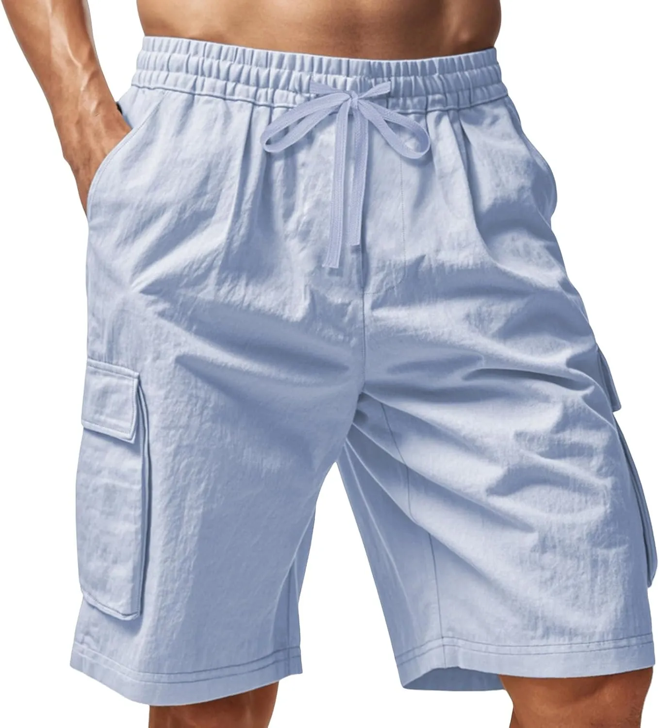 Mens Casual Cargo Shorts Elastic Waist Drawstring Tactical Shorts with Multiple Pockets for Outdoor Joggers Hiking