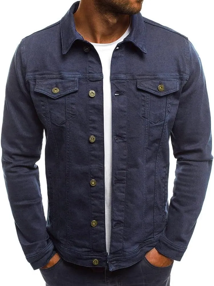 Mens Casual Denim Coats Vintage Distressed Washed Moto Bike Jean Jacket Classic Button Down Trucker Denim Jackets