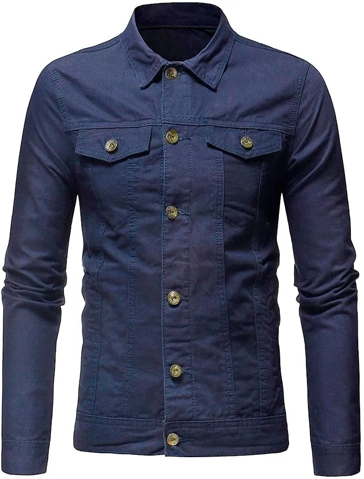 Mens Casual Denim Coats Vintage Distressed Washed Moto Bike Jean Jacket Classic Button Down Trucker Denim Jackets