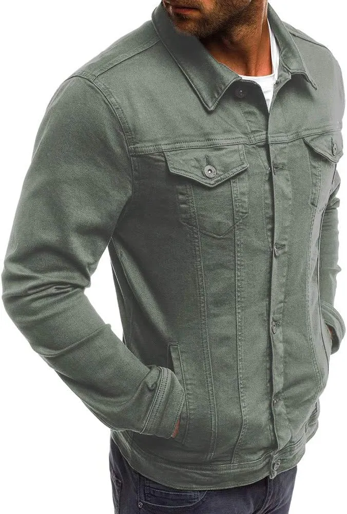 Mens Casual Denim Coats Vintage Distressed Washed Moto Bike Jean Jacket Classic Button Down Trucker Denim Jackets