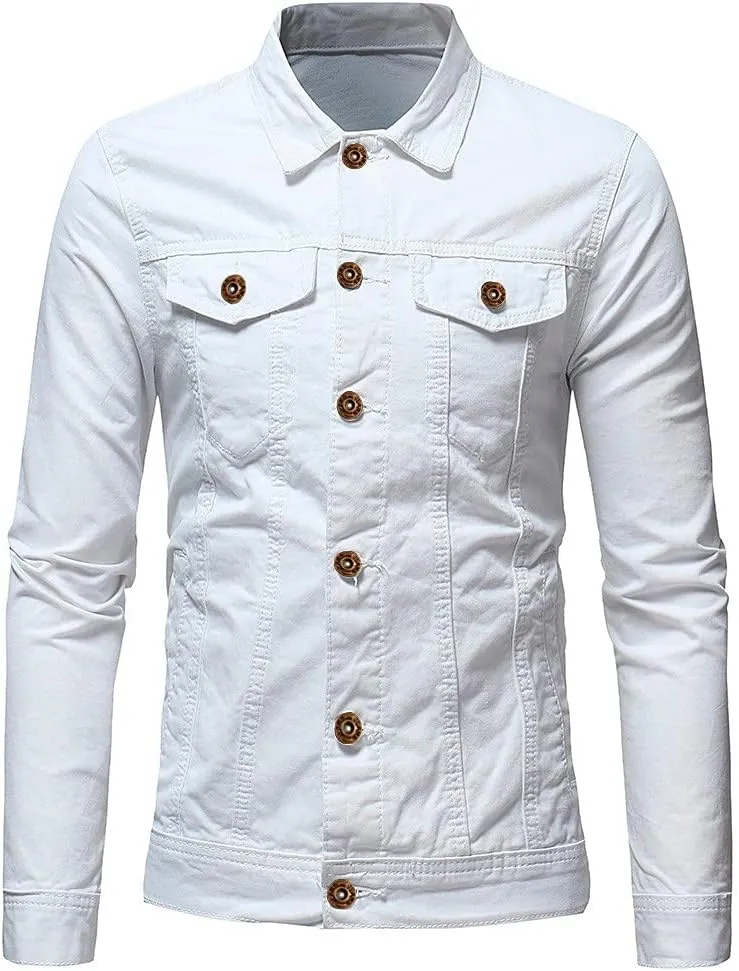 Mens Casual Denim Coats Vintage Distressed Washed Moto Bike Jean Jacket Classic Button Down Trucker Denim Jackets