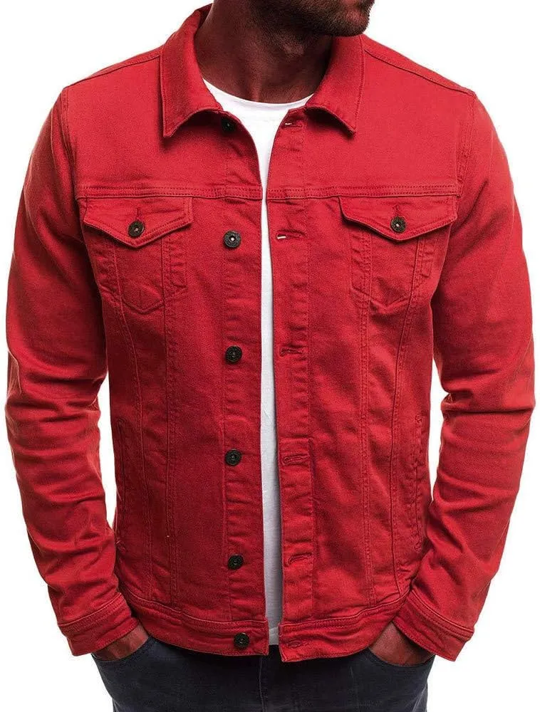 Mens Casual Denim Coats Vintage Distressed Washed Moto Bike Jean Jacket Classic Button Down Trucker Denim Jackets