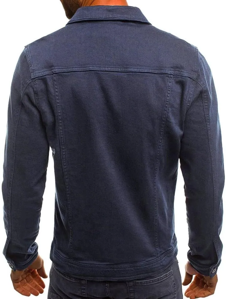 Mens Casual Denim Coats Vintage Distressed Washed Moto Bike Jean Jacket Classic Button Down Trucker Denim Jackets