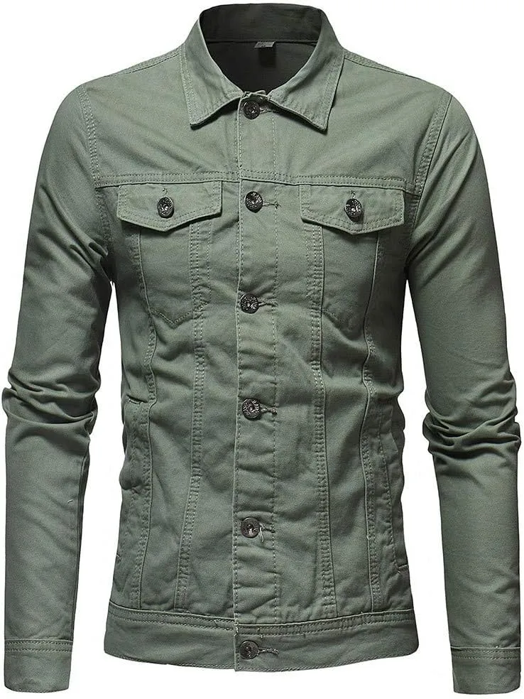 Mens Casual Denim Coats Vintage Distressed Washed Moto Bike Jean Jacket Classic Button Down Trucker Denim Jackets