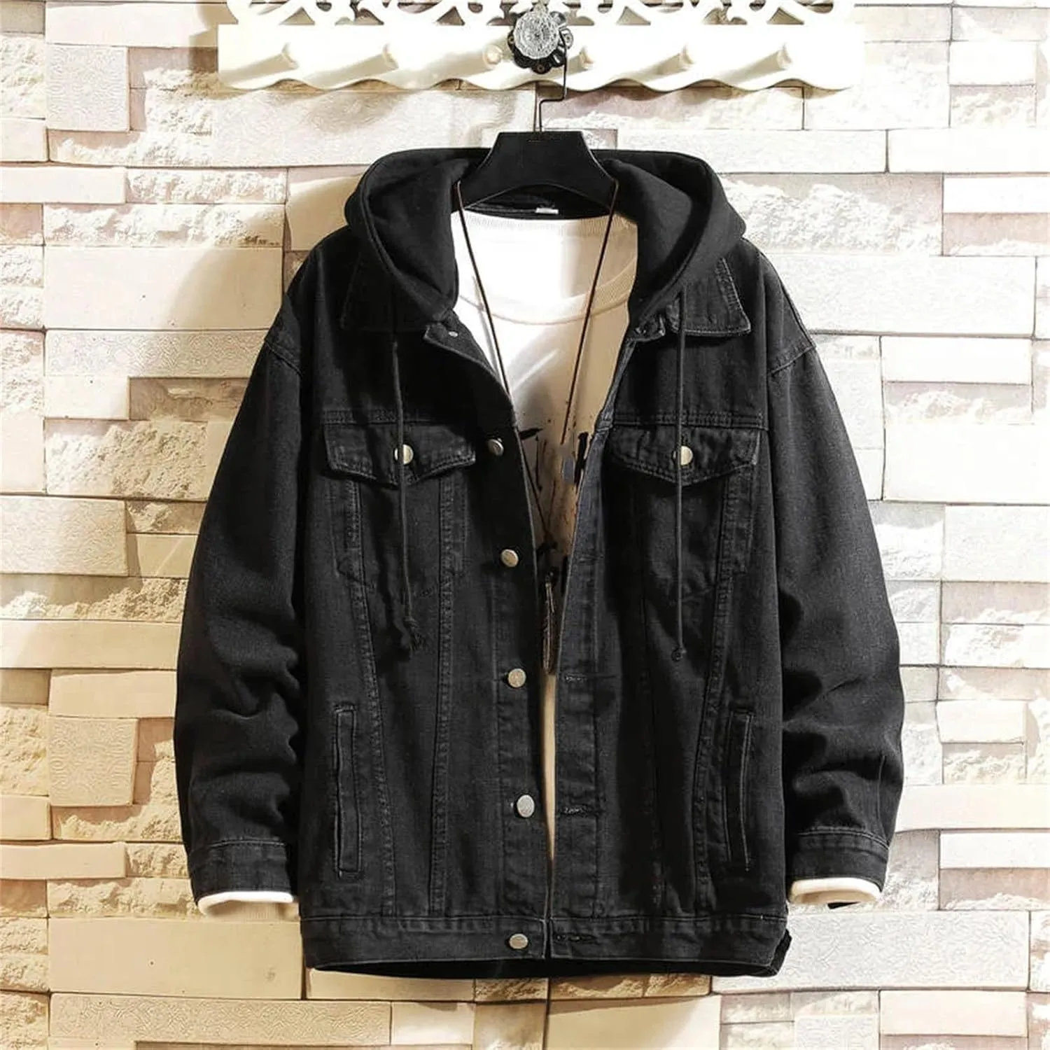 Men's Casual Denim Jacket Men Hooded Jean Jackets Lightweight Sport Denim Coats With Hat Detachable
