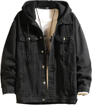 Men's Casual Denim Jacket Men Hooded Jean Jackets Lightweight Sport Denim Coats With Hat Detachable