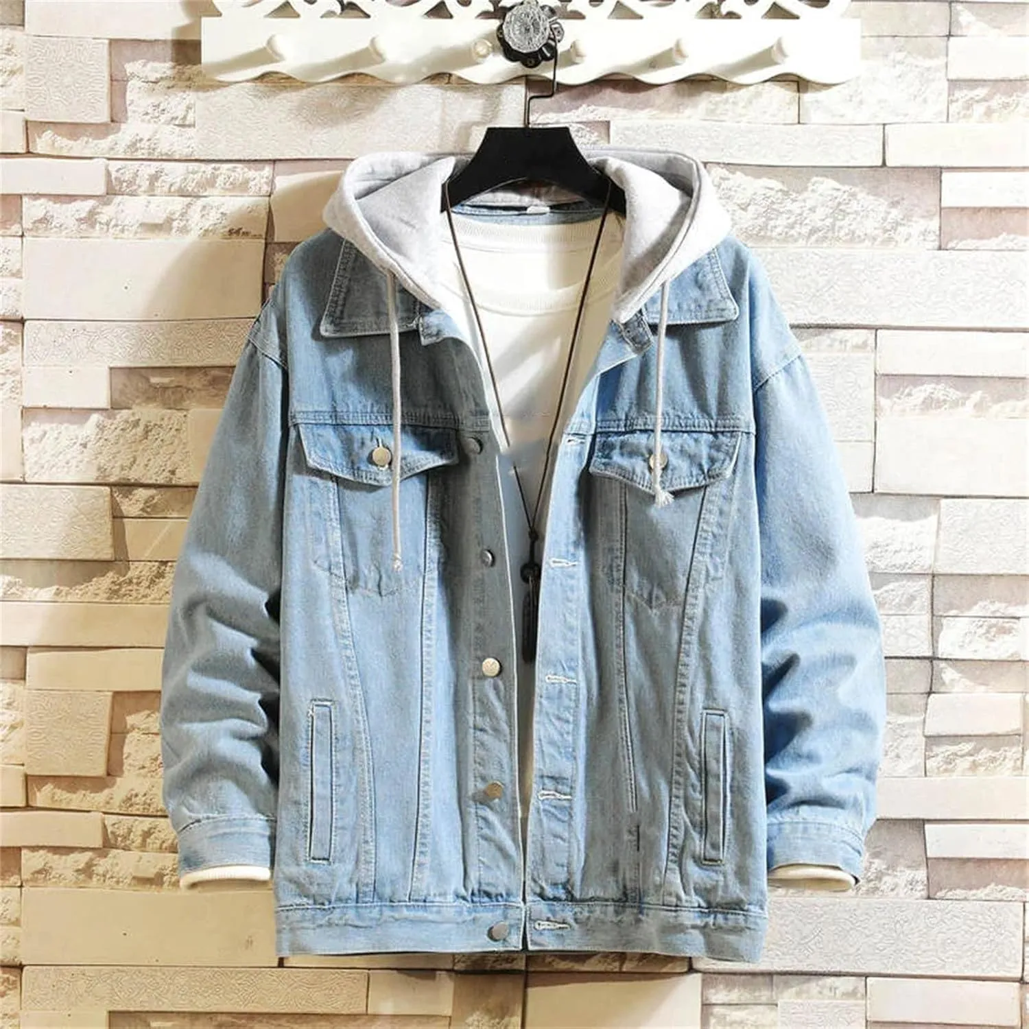 Men's Casual Denim Jacket Men Hooded Jean Jackets Lightweight Sport Denim Coats With Hat Detachable