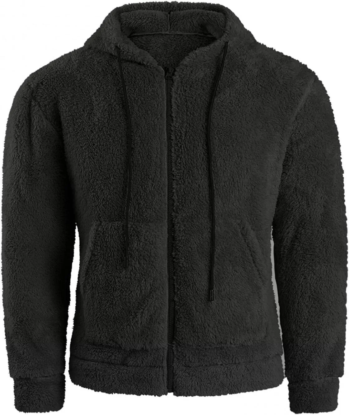 Mens Casual Sherpa Lined Jacket Hoodie Fluffy Fleece Open Front Cardigan Sweater Zip Up Fuzzy Faux Shearling Teddy Coat