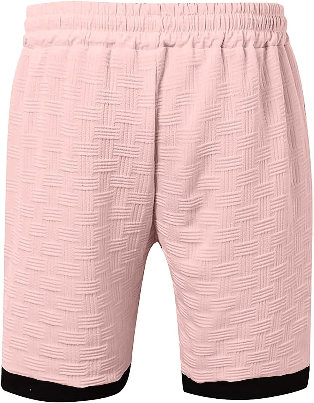 Men's Casual Shorts Jacquard Elastic Waist Drawstring Casual Pants Loose Fit Breathable Running Beach Shorts with Pocket