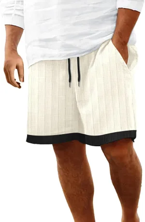 Men's Casual Shorts Jacquard Elastic Waist Drawstring Casual Pants Loose Fit Breathable Running Beach Shorts with Pocket
