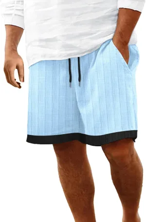 Men's Casual Shorts Jacquard Elastic Waist Drawstring Casual Pants Loose Fit Breathable Running Beach Shorts with Pocket